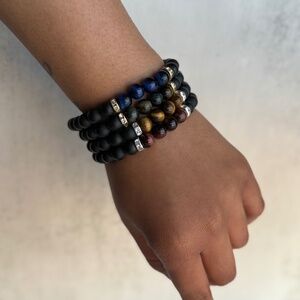 Tiger Eye Bracelet Stack (Gold and Silver)